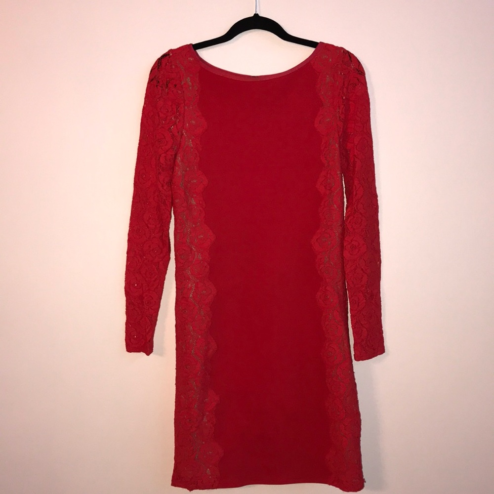 Tracy Reese Coral Red-orange dress w/ lace